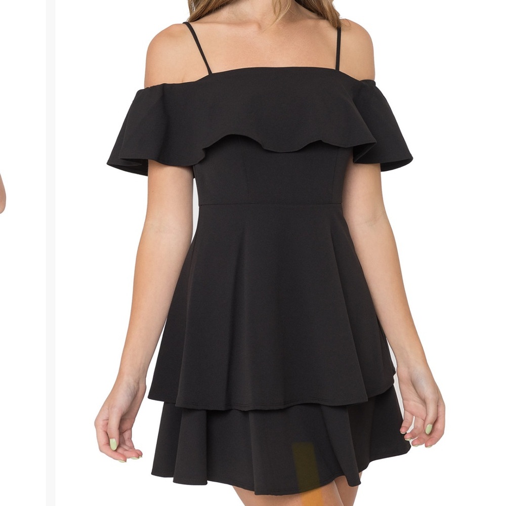 Like new size 4 B Darlin Black Dress with Gold Zipper Macys